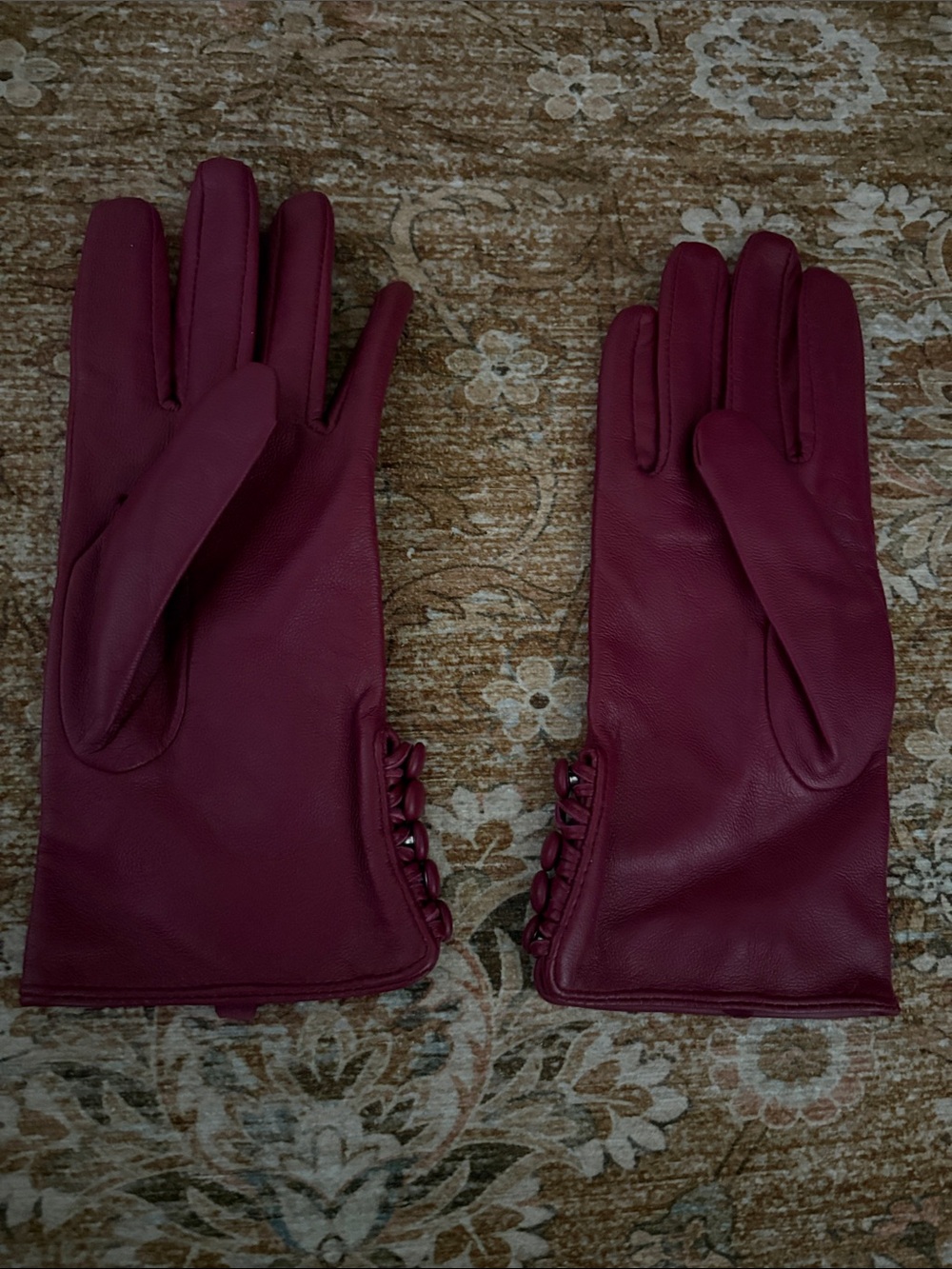 Vintage Burgundy Leather Gloves with Side Button Detail